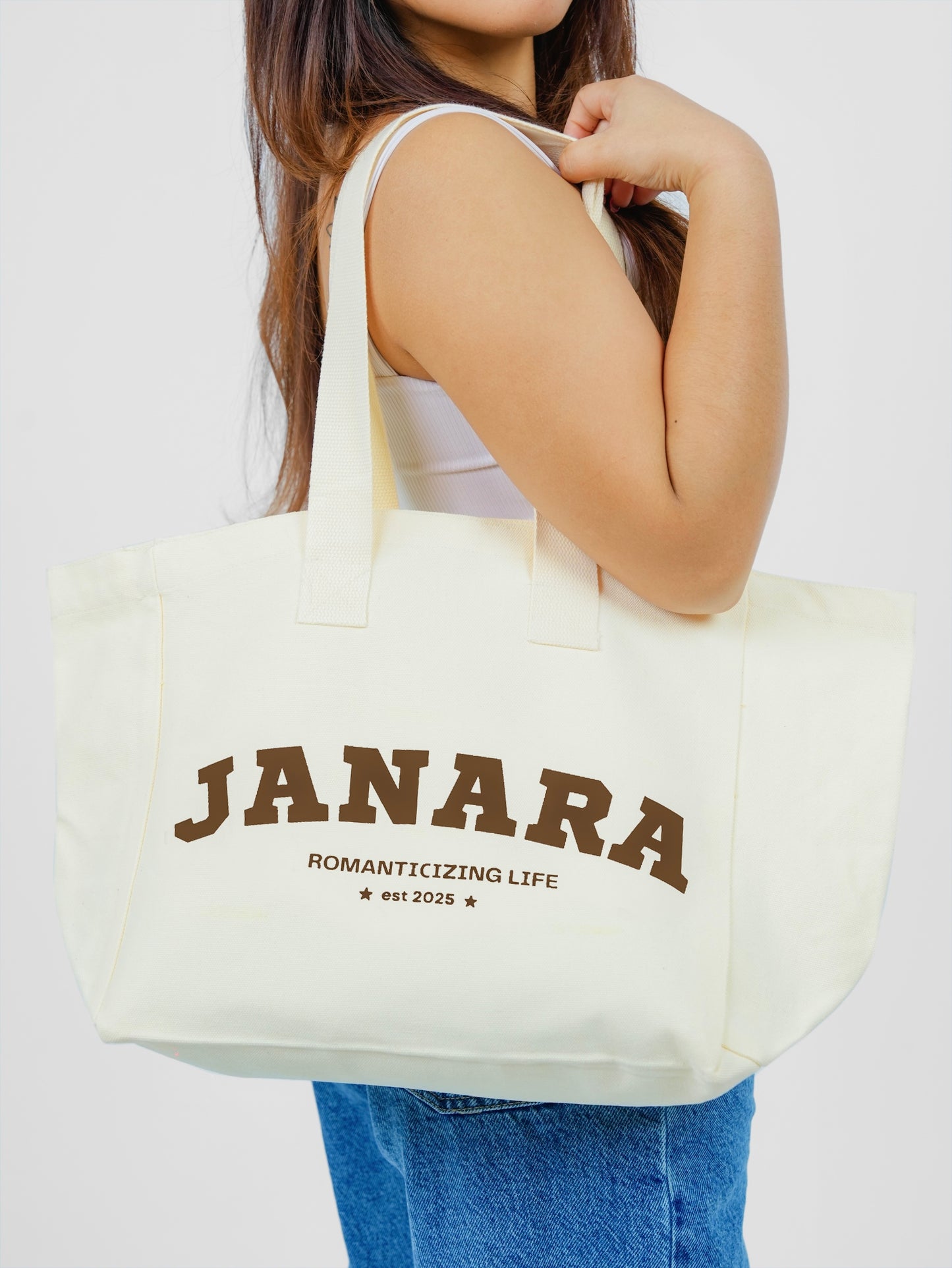 JANARA Varsity Tote (BEIGE)